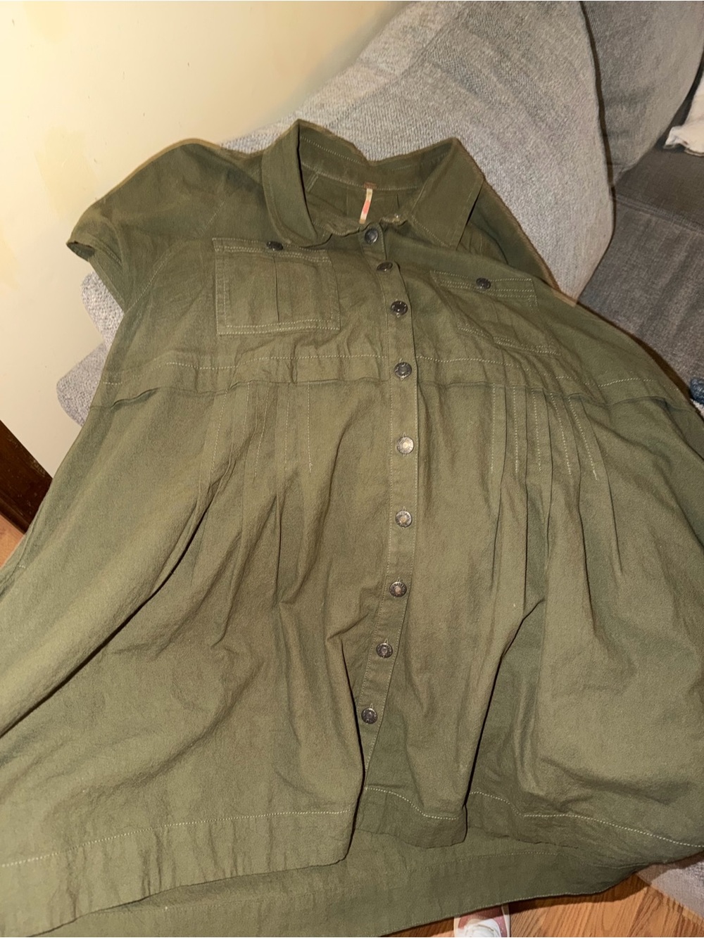 Free People XL garden snake 🐍 Green Button-Front mini Ronnie dress retail $108